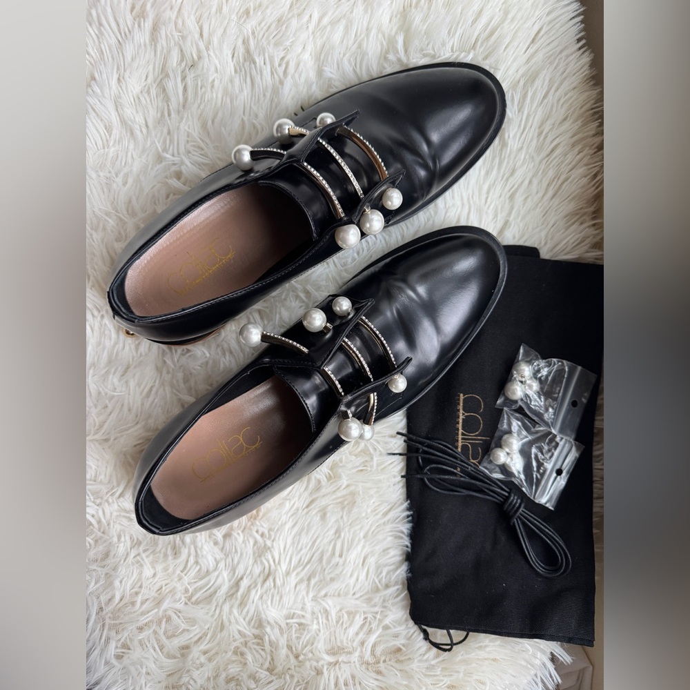Coliac Black Loafers with Pearl Accents